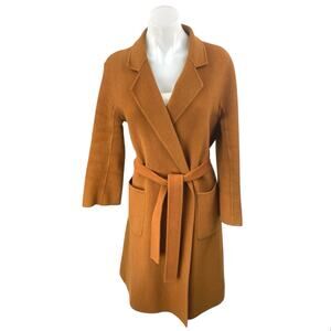Genuine People 100% Wool Brown Long Sleeve Pockets Belted Trench Coat Jacket XS